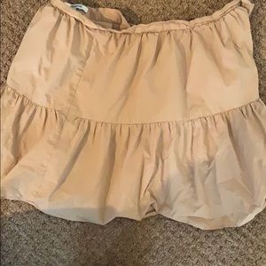 Madewell tan skirt. Midi for petite; mini for tall
